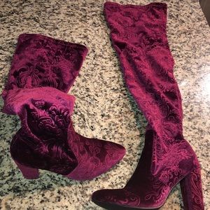 Purple patterned heel boots